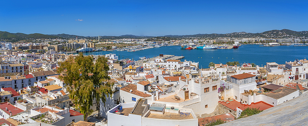 View of Dalt Vila and harbour from defensive walls, UNESCO World Heritage Site, Ibiza Town, Eivissa, Balearic Islands, Spain, Mediterranean, Europe