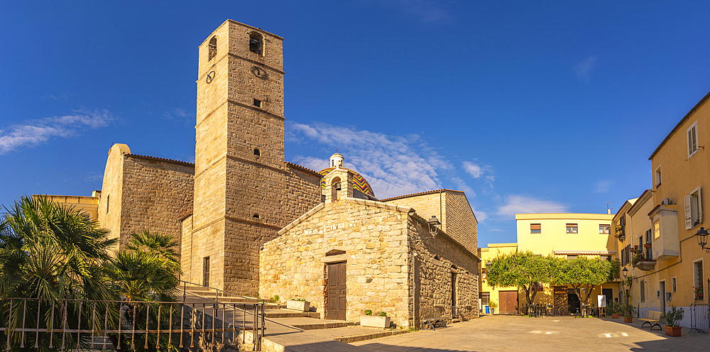 View of Chiesa Parrocchiale di S. Paolo Apostolo church on sunny day in Olbia, Olbia, Sardinia, Italy, Mediterranean, Europe