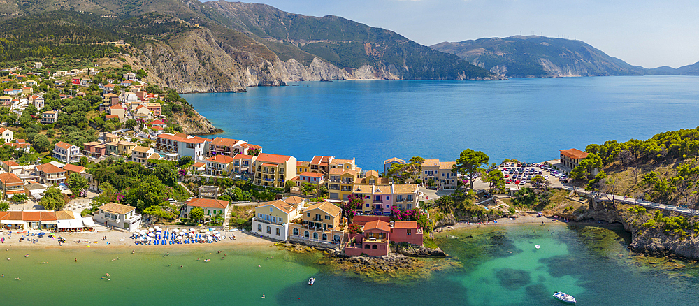 Aerial view of coastline near Zola, Kefalonia, Ionian Islands, Greek Islands, Greece, Europe