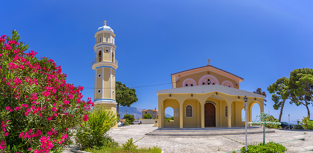 View of typical Greek Orthodox Church near Lakithra, Kefalonia, Ionian Islands, Greek Islands, Greece, Europe