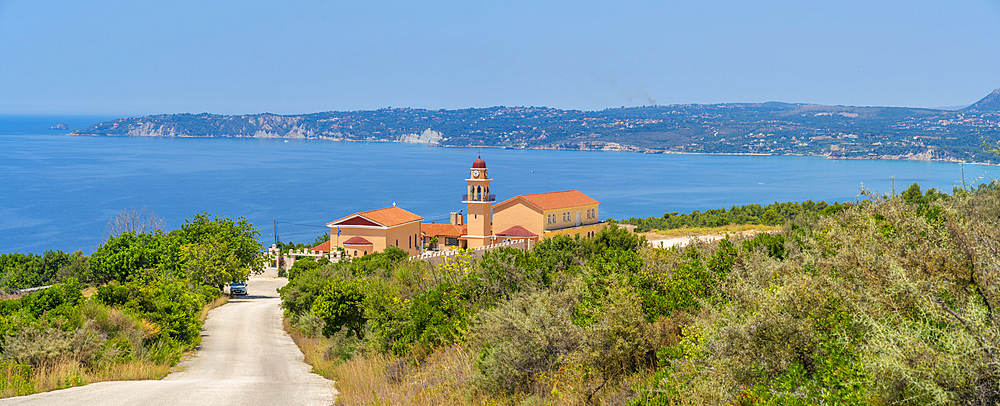 View of Holy Monastery of the Most Holy Theotokos of Sissia near Lourdata, Kefalonia, Ionian Islands, Greek Islands, Greece, Europe