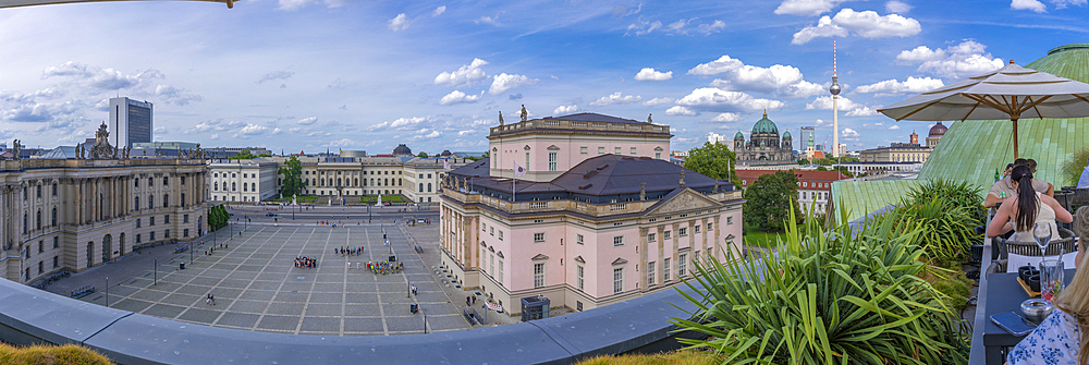 View of Bebelplatz, Berliner Fernsehturm and Berlin Cathedral from the Rooftop Terrace at Hotel de Rome, Berlin, Germany, Europe