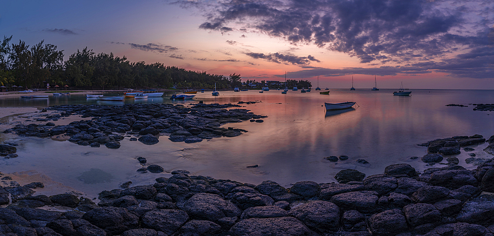 View of beach and Indian Ocean at dusk in Cap Malheureux, Mauritius, Indian Ocean, Africa