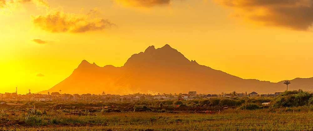 View of Long Mountains at sunset near Beau Bois, Mauritius, Indian Ocean, Africa