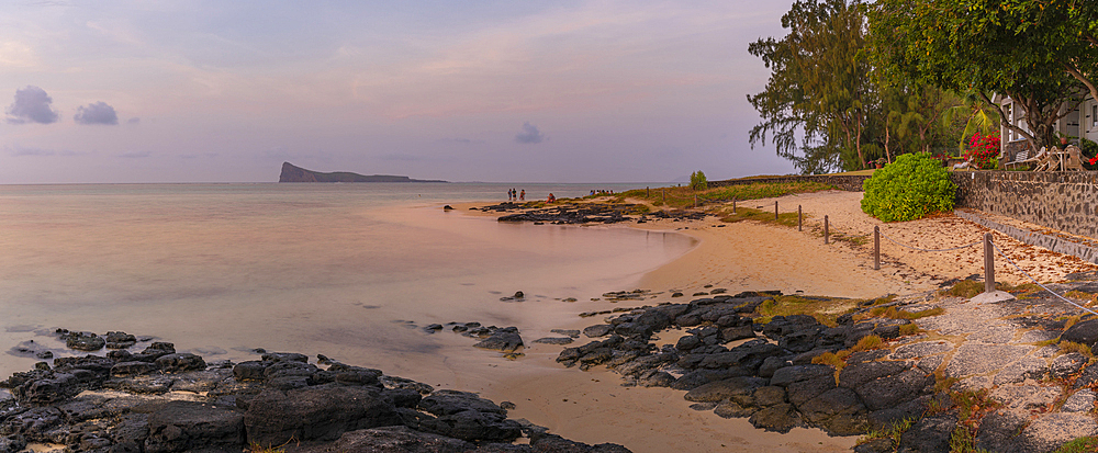 View of beach and Indian Ocean at sunset in Cap Malheureux, Mauritius, Indian Ocean, Africa