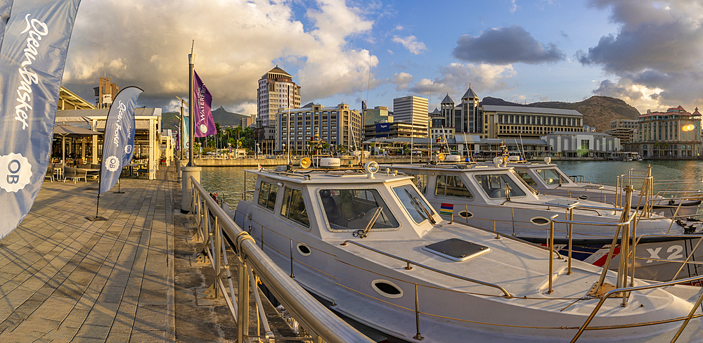 View of Caudan Waterfront in Port Louis, Port Louis, Mauritius, Indian Ocean, Africa