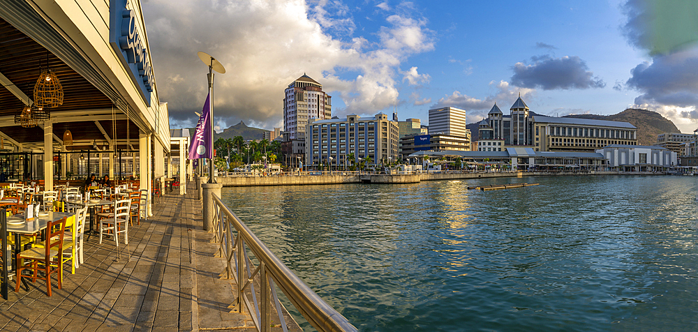 View of Caudan Waterfront in Port Louis, Port Louis, Mauritius, Indian Ocean, Africa