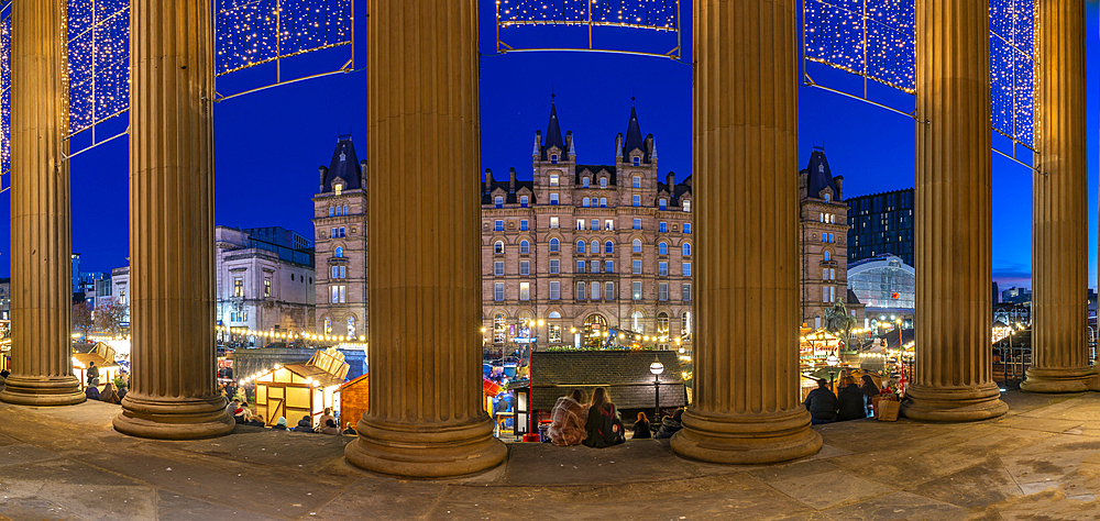 View of Christmas Market from St. Georges Hall, Liverpool City Centre, Liverpool, Merseyside, England, United Kingdom, Europe