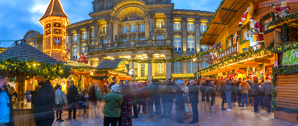 View of Christmas Market stalls in Victoria Square, Birmingham, West Midlands, England, United Kingdom, Europe