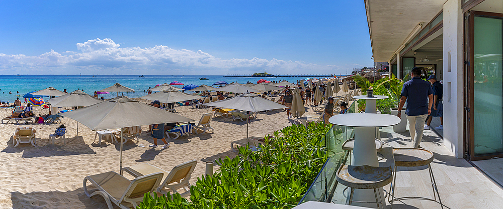 View of beach and sea, Playa del Carmen, Caribbean Coast, Yucatan Peninsula, Riviera Maya, Mexico, North America