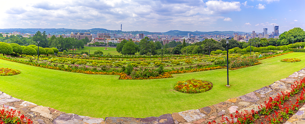 View of Pretoria skyline and Union Buildings Gardens from Union Buildings, Pretoria Central, Pretoria, South Africa, Africa