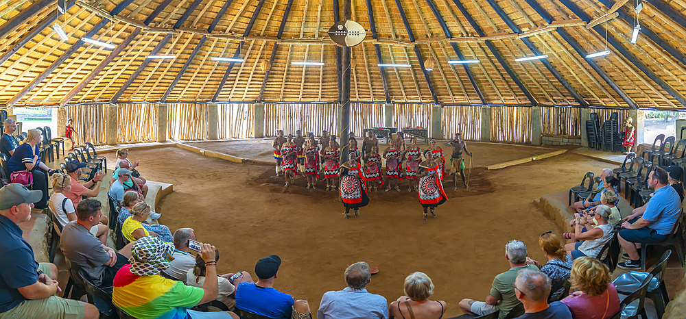 View of Swazi musical and dance performance, Mantenga Cultural Village a traditional Eswatini settlement, Malkerns, Eswatini, Africa