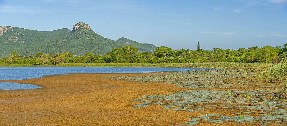 View of Jet lake and Ubombo Mountain from Ghost Mountain Inn, Mkuze, KwaZulu-Natal Province, South Africa, Africa