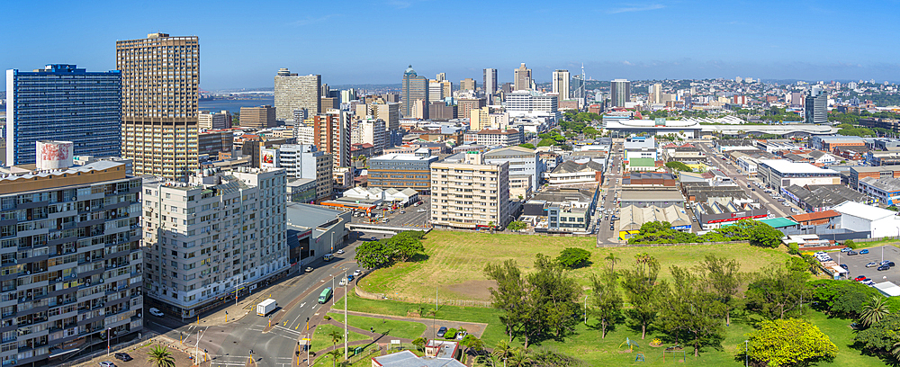 Elevated view of Durban city skyline, Durban, KwaZulu-Natal Province, South Africa, Africa