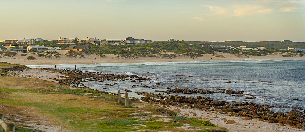 View of town, waves and beach, Cape St. Francis, Eastern Cape Province, South Africa, Africa