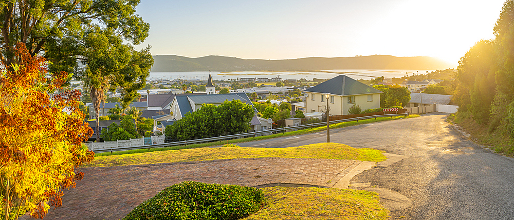 View of suburb street and Knysna Kerk Knysna at sunset, Knysna, Garden Route, Western Cape, South Africa, Africa