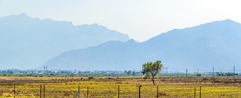 View of landscape and mountains near Worcester, Worcester, Western Cape, South Africa, Africa