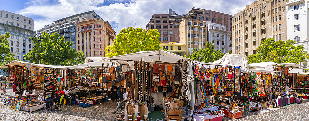 View of colourful souvenir stalls on Greenmarket Square, Cape Town, Western Cape, South Africa, Africa