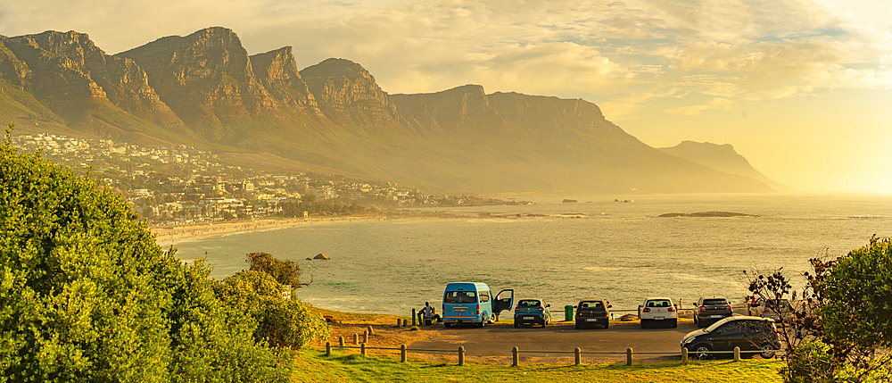 View of The Twelve (12) Apostles, Table Mountain Nature Reserve from Camps Bay, Cape Town, Western Cape, South Africa, Africa