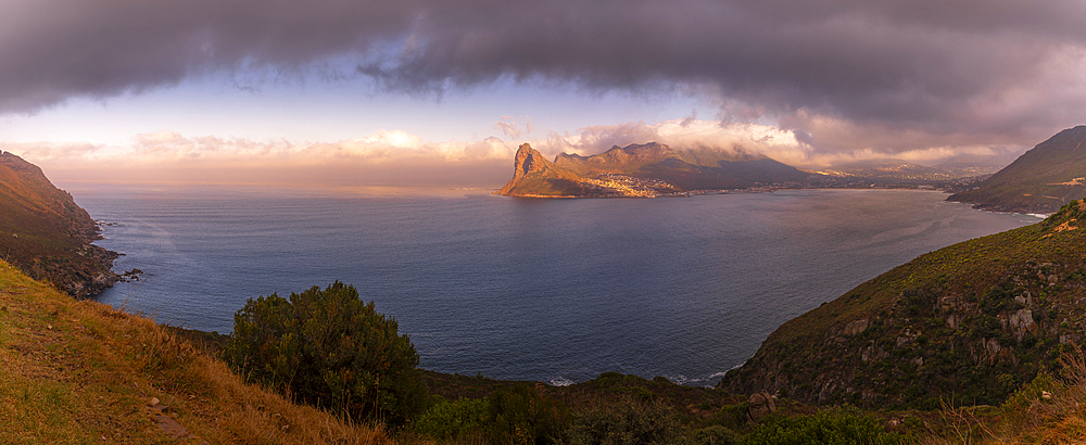 View of Hout Bay from Chapmans Peak Drive, Hout Bay, Table Mountain National Park, Cape Town, Western Cape, South Africa, Africa