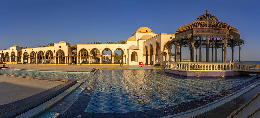 View of Arrival Piazza in Sahl Hasheesh Old Town, Sahl Hasheesh, Hurghada, Red Sea Governorate, Egypt, North Africa, Africa