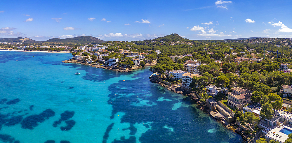 Aerial view of turquoise sea and Santa Ponsa, Majorca, Balearic Islands, Spain, Mediterranean, Europe