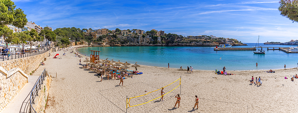 View of Platja de Portocristo beach, Porto Cristo, Majorca, Balearic Islands, Spain, Mediterranean, Europe