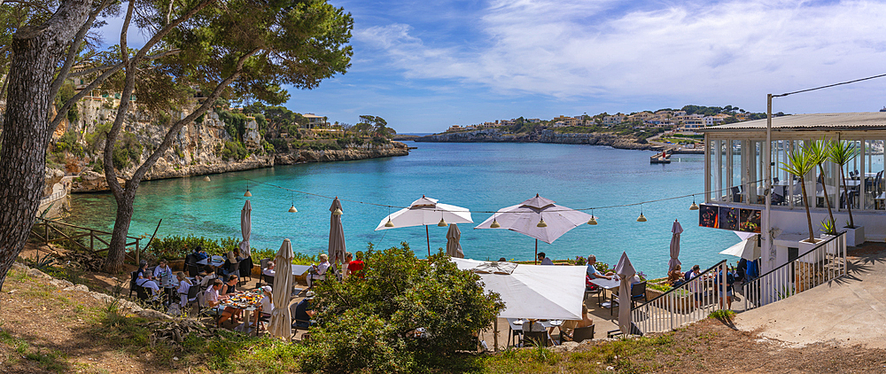 View of headland from restaurant in Parc de Portocristo, Porto Cristo, Majorca, Balearic Islands, Spain, Mediterranean, Europe