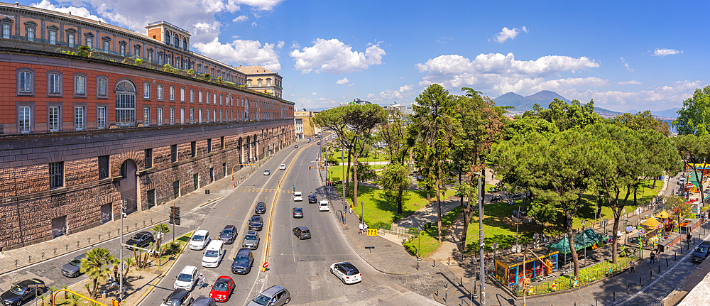 View of Caruso Musium overlooking Litoranea Park with Mount Vesuvius, Naples, Campania, Italy, Europe