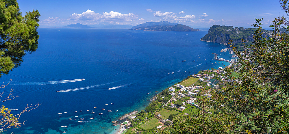 View of Grande Marina from Anacapri panorama view point, Anacapri, Isle of Capri, Bay of Naples, Campania, Italy, Mediterranean, Europe