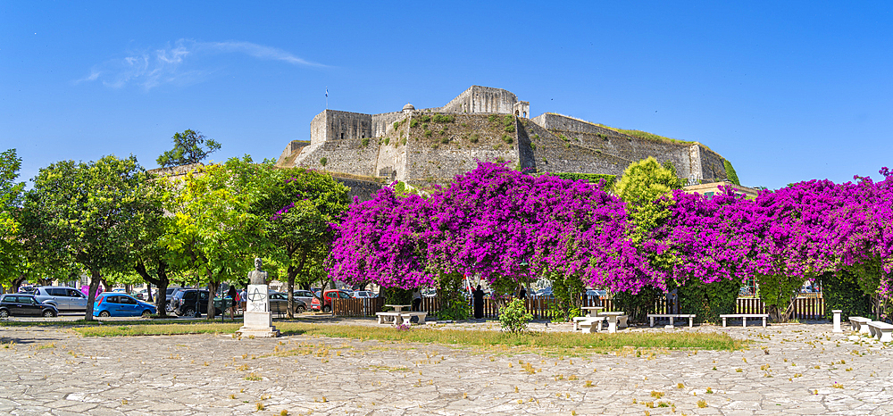 View of the New Fortress from Old Port Square, UNESCO World Heritage Site, Corfu, Ionian Sea, Greek Islands, Greece, Europe