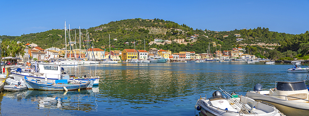 View of boats in the harbour in Gaios Town, Paxos, Ionian Sea, Greek Islands, Greece, Europe