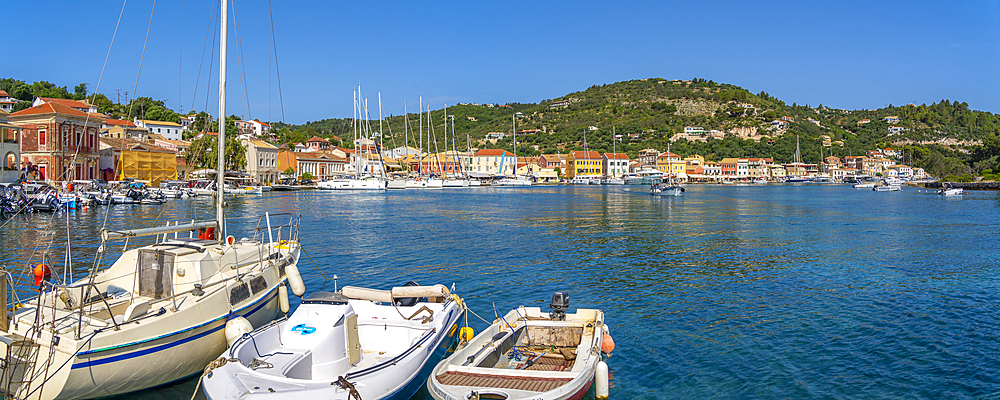 View of boats in the harbour in Gaios Town, Paxos, Ionian Sea, Greek Islands, Greece, Europe