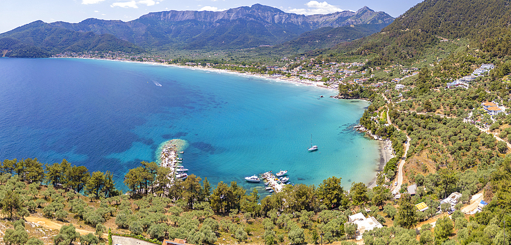 View of Chrysi Ammoudia and mountainous background, Thassos, Aegean Sea, Greek Islands, Greece, Europe