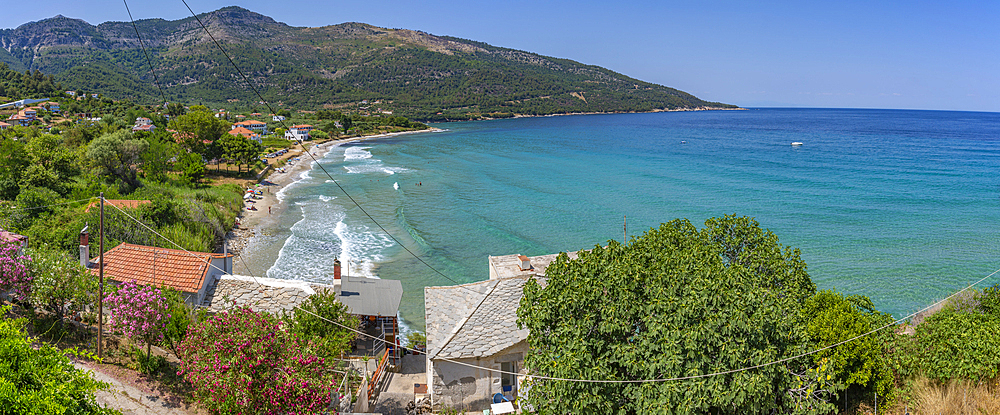 View of sea and beach at Koinyra, Thassos, Aegean Sea, Greek Islands, Greece, Europe