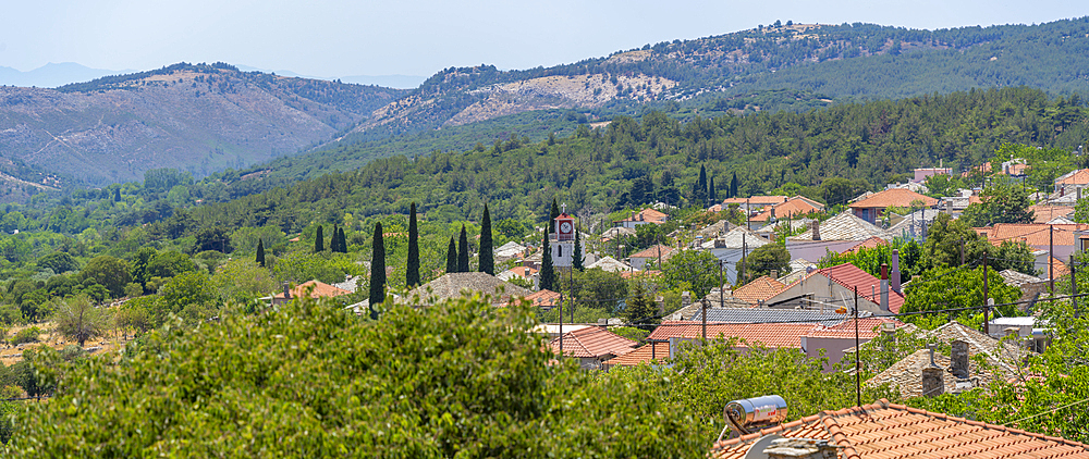 View of Theologos village from elevated position, Theologos, Thassos, Aegean Sea, Greek Islands, Greece, Europe