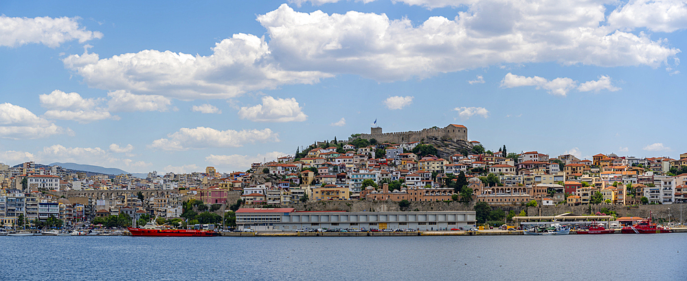 View of Kavala from ferry, Dimos Kavalas, Eastern Macedonia and Thrace, Gulf of Thasos, Gulf of Kavala, Thracian Sea, Greece, Europe