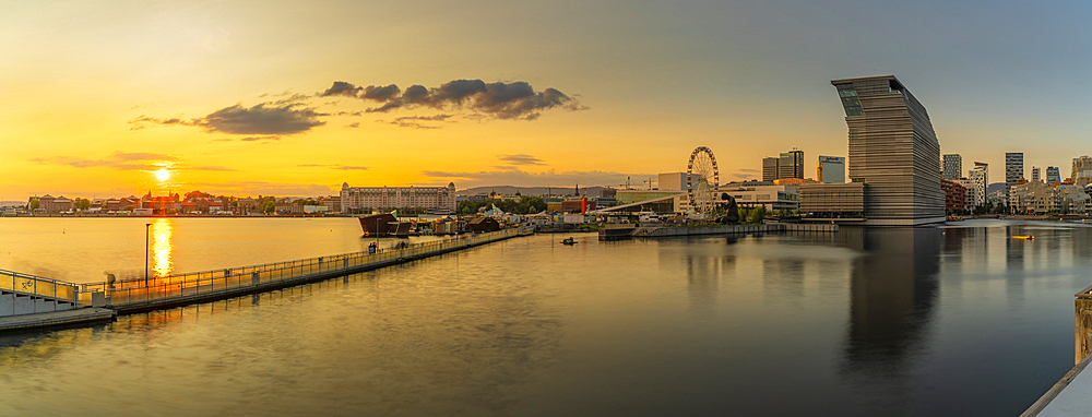 View of the Munch Museum and city skyline at sunset, Oslo, Norway, Scandinavia, Europe