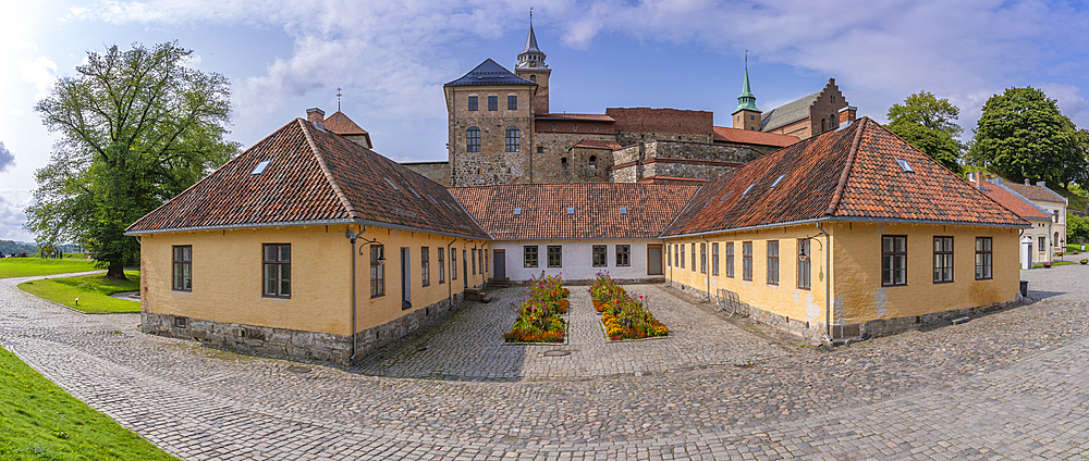 View of the Akershus Fortress from inside the walls on a sunny day, Oslo, Norway, Scandinavia, Europe