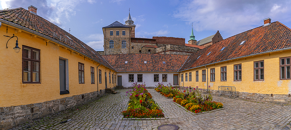 View of the Akershus Fortress from inside the walls on a sunny day, Oslo, Norway, Scandinavia, Europe