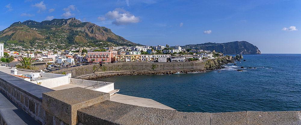 View of coastline from Chiesa del Soccorso church, Forio, Island of Ischia, Campania, Italy, Europe