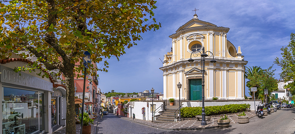 View of Santa Maria delle Grazie e delle Anime del Purgatorio in Porto d'Ischia (Port of Ischia), Island of Ischia, Campania, Italy, Europe