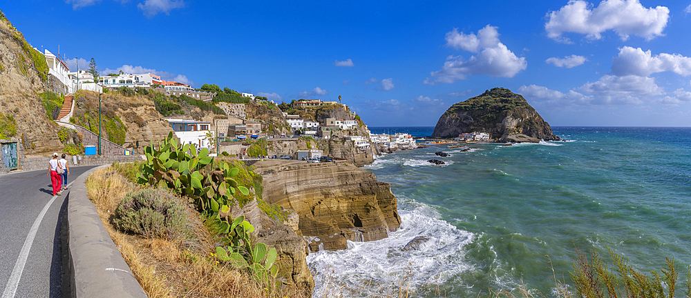 View of Torre di Sant'Angelo from elevated position in Sant'Angelo, Sant'Angelo, Island of Ischia, Campania, Italy, Europe