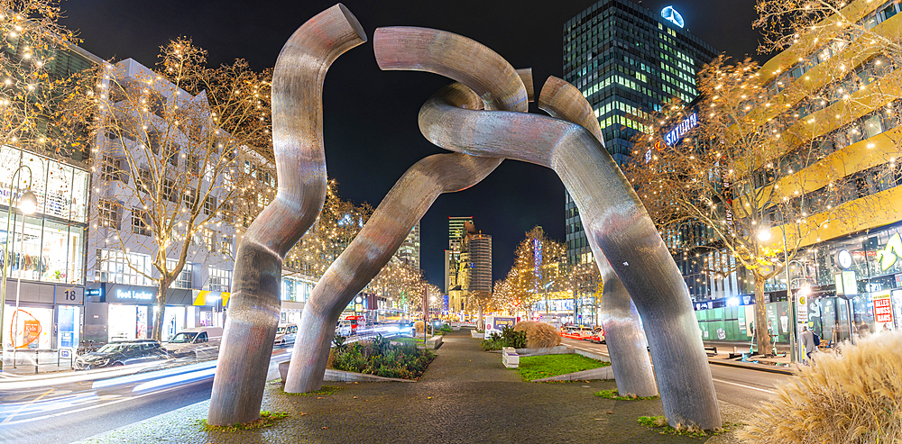 View of Sculpture in the Kurfurstendam at night, Berlin, Germany, Europe