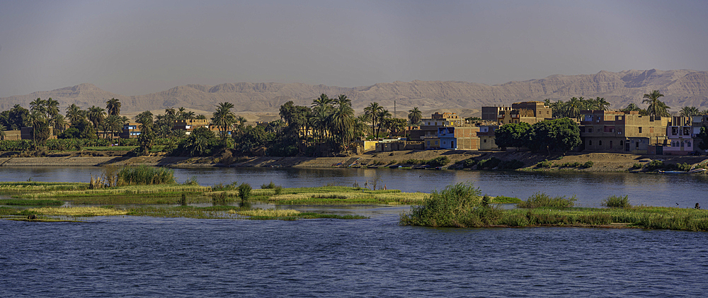 View of scenery from cruise boat near Armant on the Nile River, Luxor, Egypt, Africa