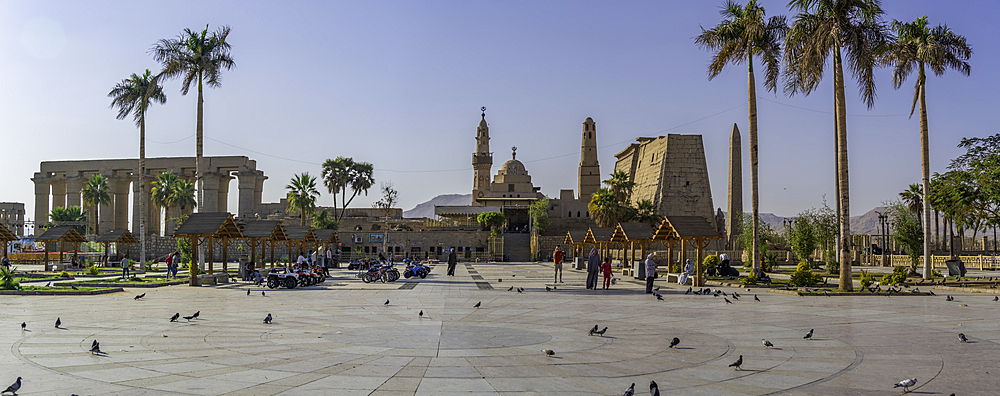 View of Luxor Temple from Luxor Temple Square on a sunny day, Luxor, Egypt, Africa