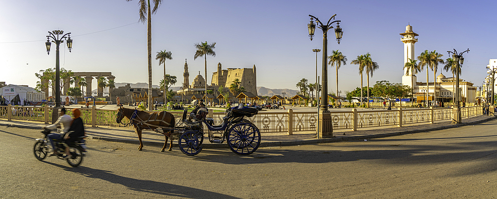 View of Luxor Temple from Luxor Temple Square on a sunny day, Luxor, Egypt, Africa