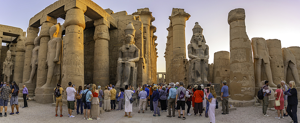 View of Luxor Temple during golden hour, Luxor, Egypt, Africa