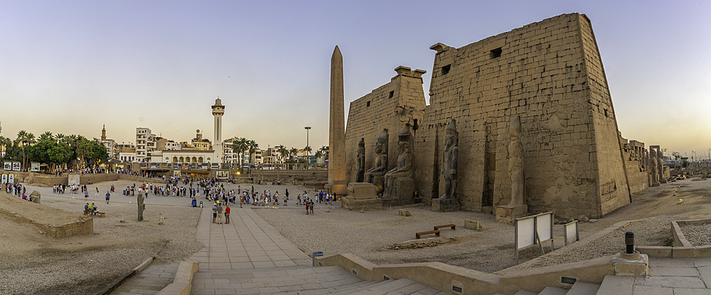 View of Luxor Temple at dusk, Luxor, Egypt, Africa