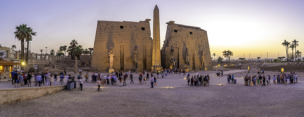 View of Luxor Temple at dusk, Luxor, Egypt, Africa